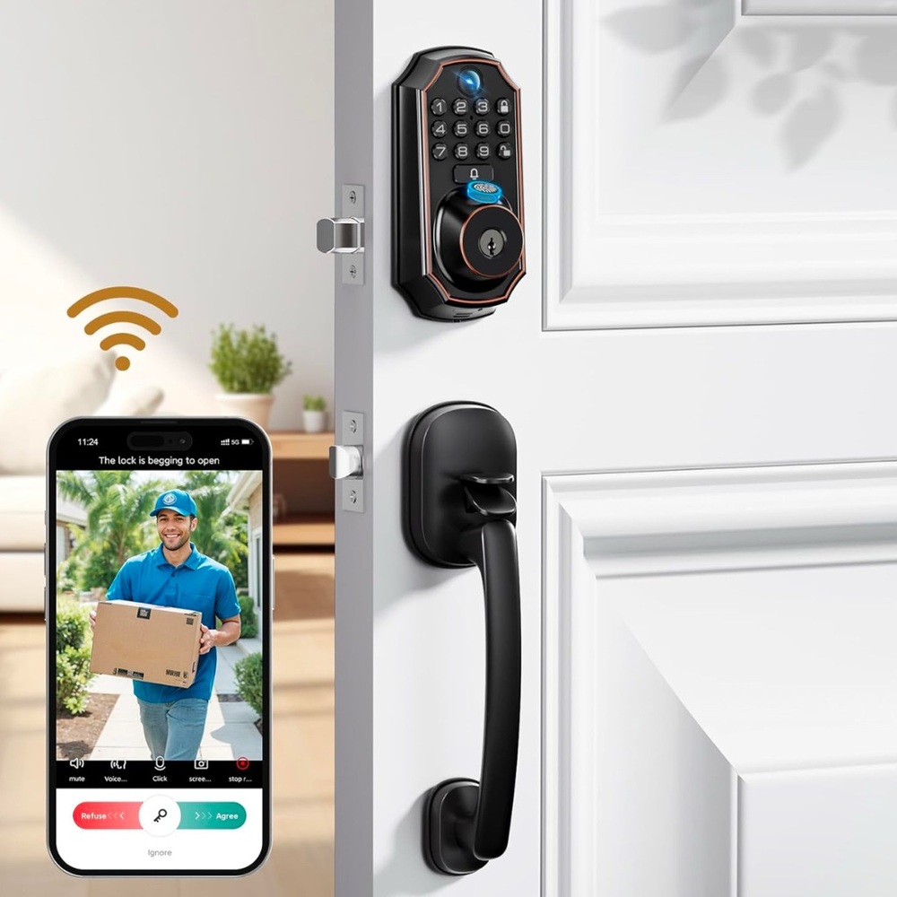 Smart WiFi Door Lock with Black Handle